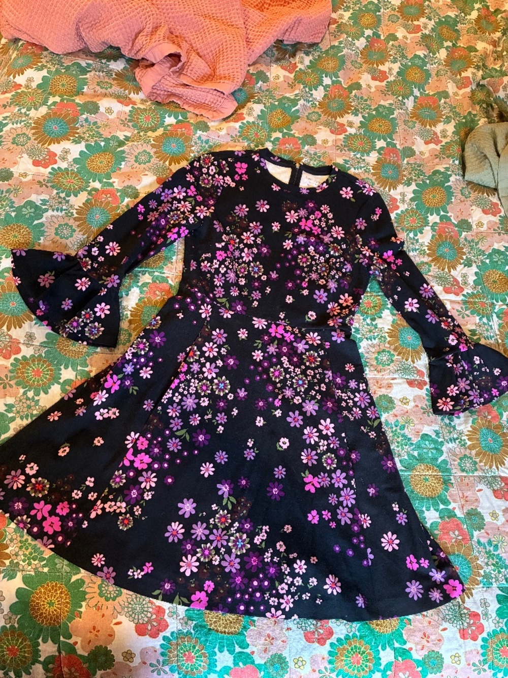 Kate Spade Bell Sleeve Floral A-line Mini Dress XS Never Worn